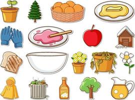 Sticker set of mixed daily objects vector