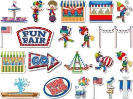 Sticker set of amusement park and fun fair objects vector