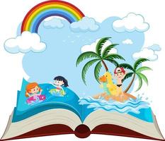 libro abierto con niños disfrutando del verano en la playa vector