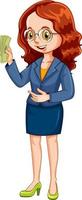 Business woman holding cash money vector