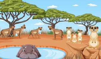 Dryland forest landscape with animals vector