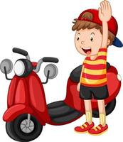 motocicleta roja con una caricatura de niño vector