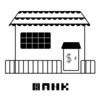 Bank, black and white illustration vector