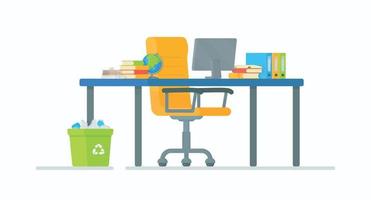 Student Workplace. Vector illustration of online learning. Handing in an abstract, a test paper or homework.