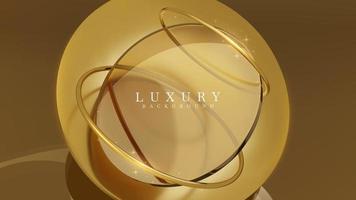 Luxury background with 3d circle glass and gold ring element with glitter light effect decoration. vector