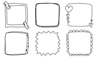 Doodle frames set hand drawn line collection. Square with hearts for wedding isolated. vector