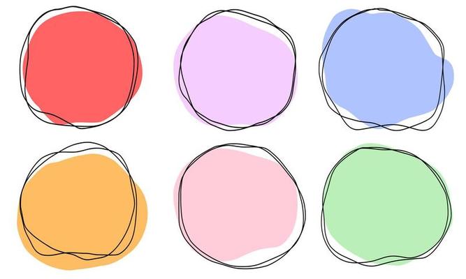 Abstract doodle black frames set hand drawn. Cute round lines with circles, square collection.