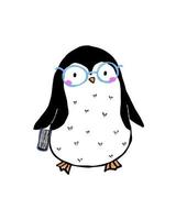 lindo pingüino inteligente con gafas. animal postal, póster, fondo aislado. ilustración vectorial dibujada a mano. vector
