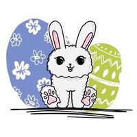 Cute happy easter cartoon rabbit. Animal, bunny, pet. Illustration isolated with doodle eggs. vector