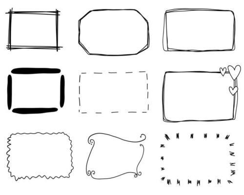 Doodle frames set hand drawn lines collection. For school, office, happy birthday collection.