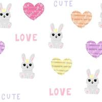 patrón blanco lindo de primavera con conejo, conejito, corazones. feliz fondo transparente de Pascua. textiles para niños. álbum de recortes de papel digital. vector