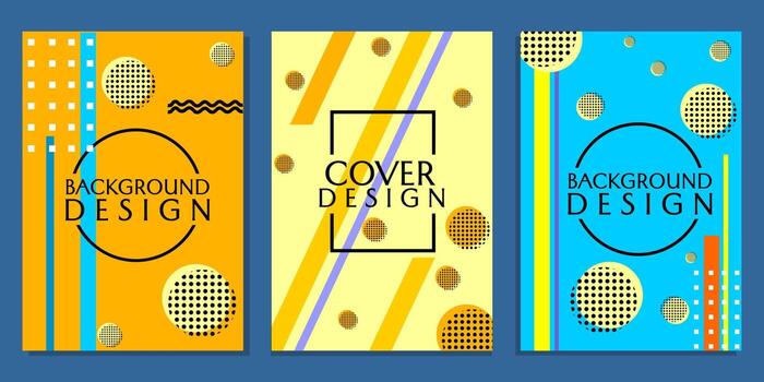 set of cover backgrounds with dynamic line and circle elements. yellow, white and blue color design vector