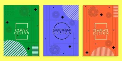 cover set in blue, green, orange color with dynamic abstract geometric style background. vector flat design