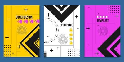 set of cover designs in orange, white, purple colors on a geometric styled background. used for banner designs, posters, book covers vector