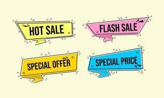 collection of discount advertising banners in different colors and memphis style background vector