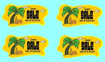 set of advertising badge designs with coconut tree elements. summer theme discount ad design vector