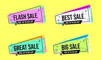 Memphis style discount advertising banner design set. advertising badge with flat design vector