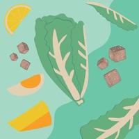 ilustración de ingredientes de lechuga verde de ensalada césar vector