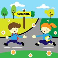 Back to school. A Boy and a girl are running to school. Suitable for school events vector