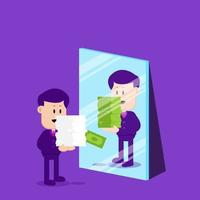 Business concept illustration. A hard worker sees himself earning a lot of money in the mirror. Suitable for business illustration vector