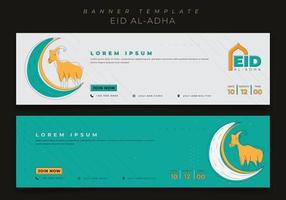 plantilla de banner web con dibujo lineal de diseño de luna y cabra para el diseño de eid al adha vector