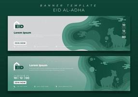 Web banner template for eid al adha islamic holiday in green background with goat design vector