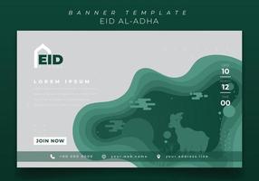 Landscape banner template for eid al adha islamic holiday with goat design in paper cut background vector