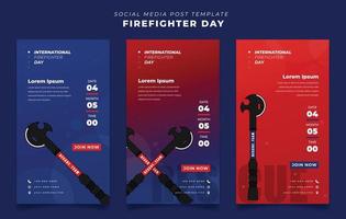 Set of social media post template with axe design for firefighter day in portrait background vector