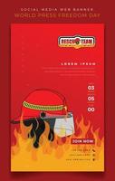 Portrait banner template with fire helmet design for firefighter day in red background design vector