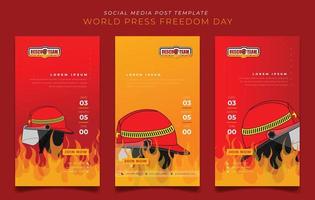 Set of social media post template in fire overflow background with firefighter helmet design vector