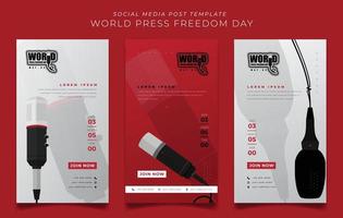 Set of social media post template in red and white portrait with microphone for press freedom design vector