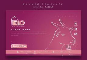 Pink Banner template with line art drawing of goat for eid al adha design vector