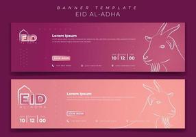 plantilla de banner web para eid al adha con dibujo lineal de cabra en diseño de fondo rosa vector