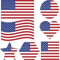 USA american flag icon wave circle and heart shape