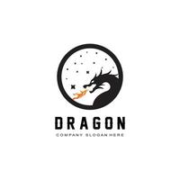 Vector Fire dragon logo icon, scary legend winged animal, illustration concept
