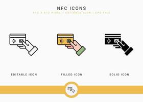 NFC icons set vector illustration with solid icon line style. Wireless payment concept. Editable stroke icon on isolated white background for web design, user interface, and mobile application