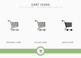 Cart icons set vector illustration with solid icon line style. Online store retail concept. Editable stroke icon on isolated background for web design, user interface, and mobile app
