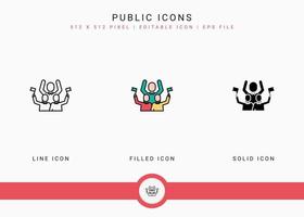 Public icons set vector illustration with solid icon line style. Government people election concept. Editable stroke icon on isolated background for web design, user interface, and mobile app