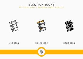 Election icons set vector illustration with solid icon line style. Government public vote concept. Editable stroke icon on isolated background for web design, user interface, and mobile app