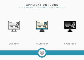 Application icons set vector illustration with solid icon line style. Customer satisfaction check concept. Editable stroke icon on isolated background for web design, infographic and UI mobile app.