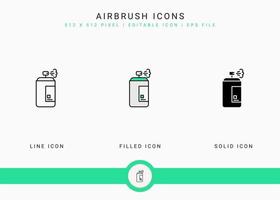 Airbrush icons set vector illustration with solid icon line style. Color palette design concept. Editable stroke icon on isolated background for web design, user interface, and mobile application