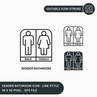 Gender bathroom icons set vector illustration with icon line style. Male and female symbol.  Bathroom sign concept. Editable stroke icon on isolated white background for web design, UI, mobile app