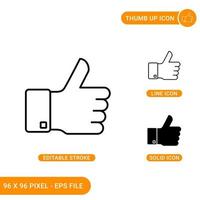 Thumb up icons set vector illustration with solid icon line style. Like button concept. Editable stroke icon on isolated background for web design, infographic and UI mobile app.