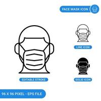 Face mask icons set vector illustration with solid icon line style. Woman face mask concept. Editable stroke icon on isolated background for web design, infographic and UI mobile app.