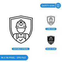 Safety icons set vector illustration with solid icon line style. Secure work accident concept. Editable stroke icon on isolated background for web design, infographic and UI mobile app.