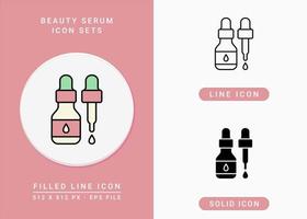 Beauty serum icons set vector illustration with solid icon line style. Skin serum droplet symbol. Editable stroke icon on isolated background for web design, infographic and UI mobile app.
