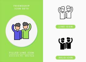 Friendship icons set vector illustration with solid icon line style. Buddy companion symbol. Editable stroke icon on isolated background for web design, infographic and UI mobile app.