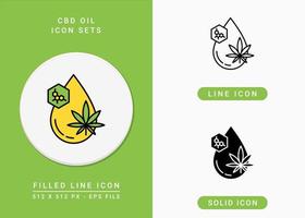 CBD oil icons set vector illustration with solid icon line style. Cannabis oil concentrate concept. Editable stroke icon on isolated background for web design, infographic and UI mobile app.