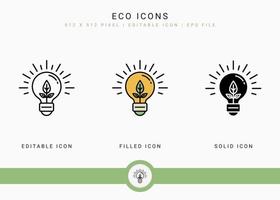 Eco icons set vector illustration with solid icon line style. Eco friendly packaging concept. Editable stroke icon on isolated background for web design, infographic and UI mobile app.