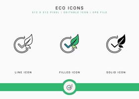 iconos ecológicos establecen ilustración vectorial con estilo de línea de icono sólido. concepto biodegradable libre de bpa. icono de trazo editable en un fondo aislado para diseño web, interfaz de usuario y aplicación móvil